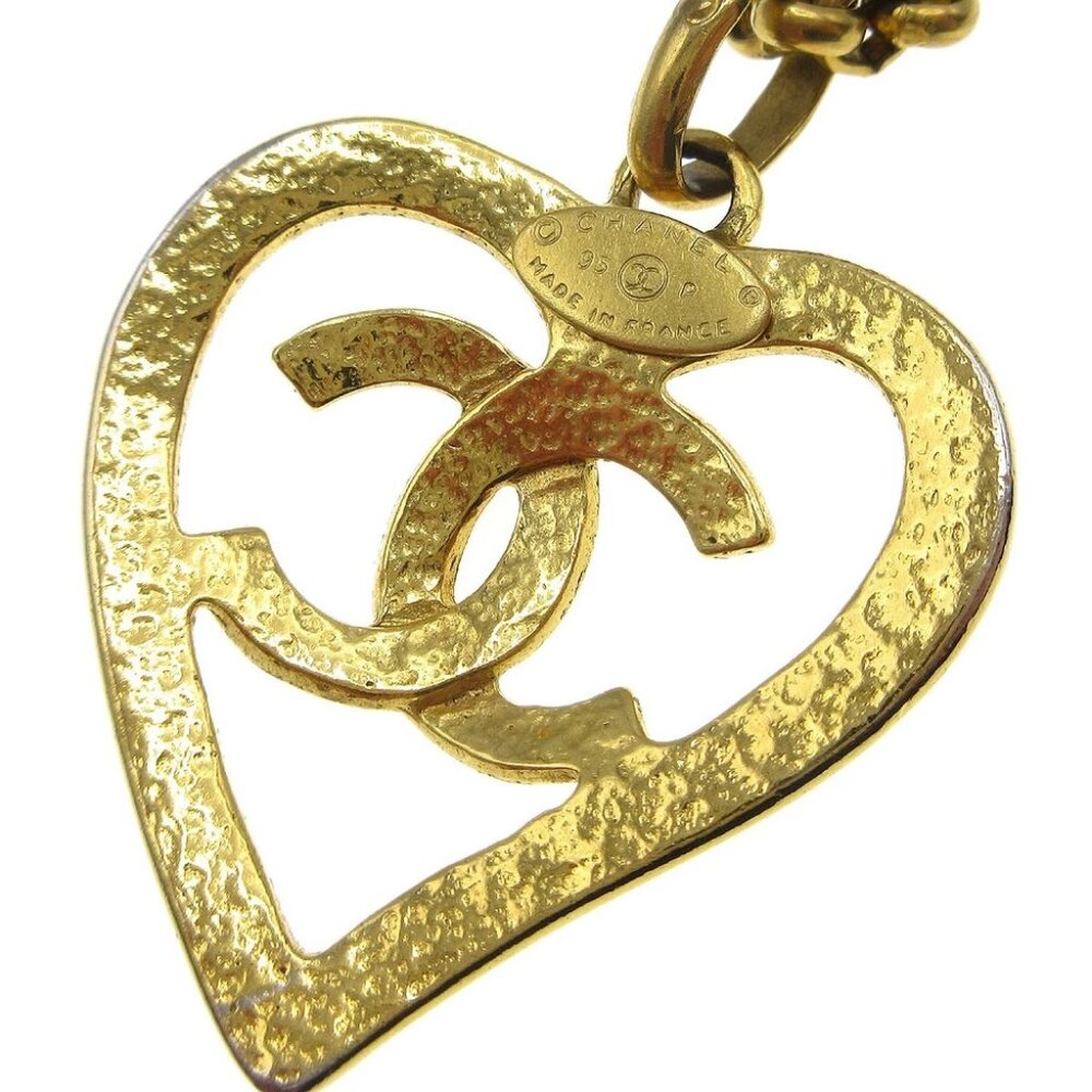 Chanel Heart Chain Pendant Necklace Gold 95P - Picture 3 of 5